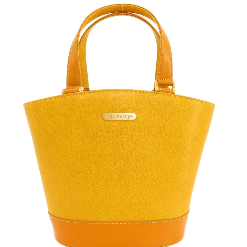 Burberry Yellow and Tan Leather-Trim Top-Handle Tote